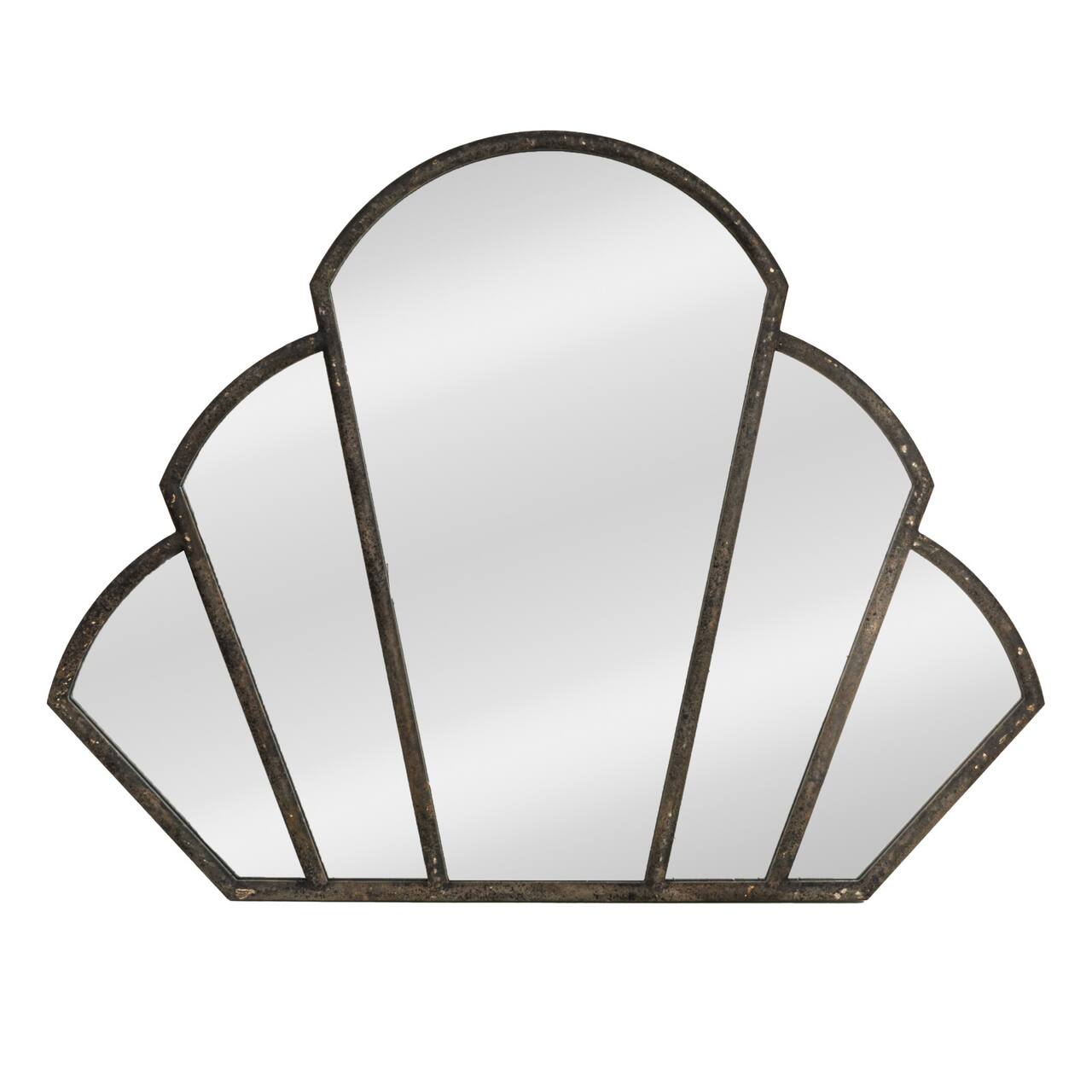 Hello Honey® 33" Black Distressed Metal Scallop Shaped Wall Mirror